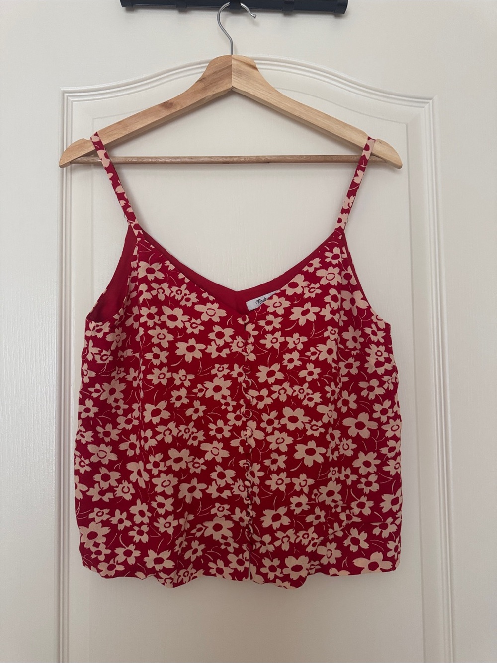 Madewell Floral V-Neck Spaghetti Strap Tank Top - Red Floral